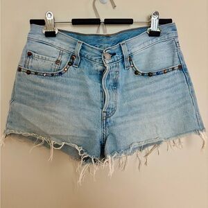Levi's Light Blue Embellished Frayed Vintage Jean Shorts